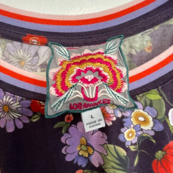 Johnny Was Los Angeles Size L • Purple Floral Contrast Sleeve Tunic Top - Picture 3 of 6